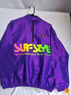 Vintage 90s Surf Style Interplanetary Body Gear Windbreaker Purple Neon Small 1/